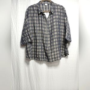 Poetry Plaid Boxy Relaxed Fit Pull On Linen/Cotton Top. Ladies Size 14